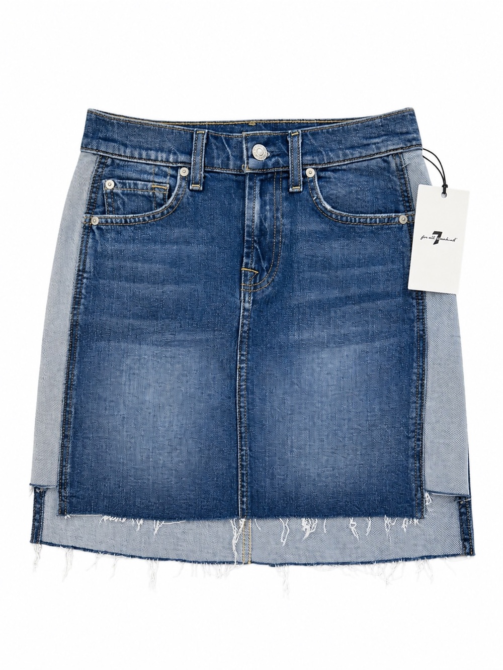 NWT 7 For All Mankind Denim Mini Skirt 25 Raw Hem